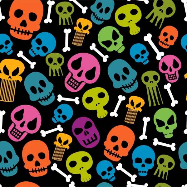 huesos de cráneos de fondo colorido estilo de repetición