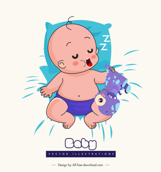 睡觉的婴儿图标可爱的卡通素描