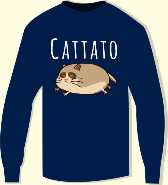 長袖 t シャツ テンプレート面白い猫アイコン漫画デザイン