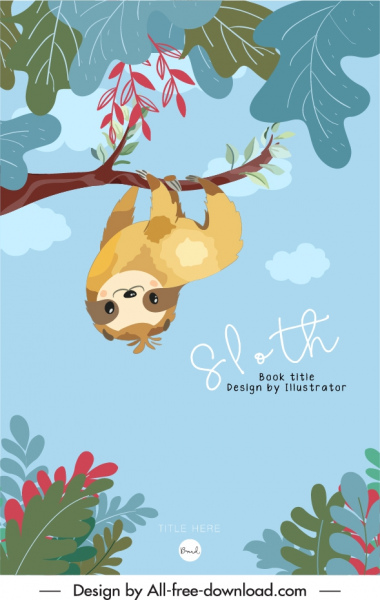 sloth modelo de capa do livro bonito desenho animado desenhado à mão