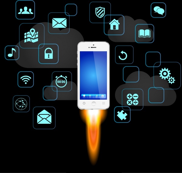 ícone de foguete de velocidade de propaganda smartphone vários interface do usuário decoração