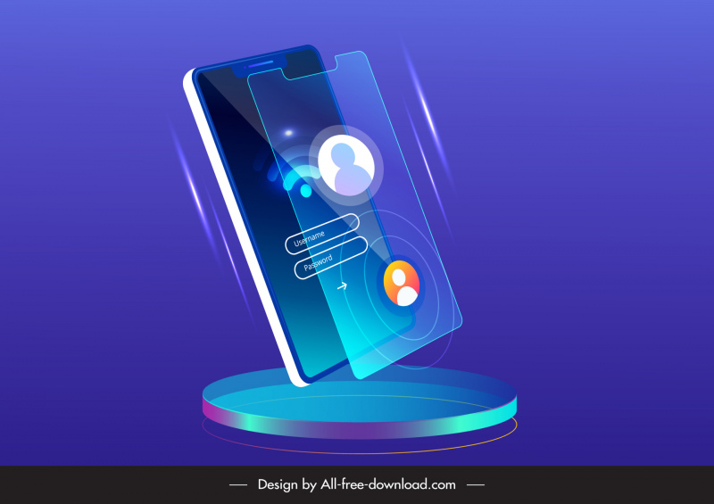 สมาร์ทโฟนโทรศัพท์โฆษณาแม่แบบ 3D ร่างเวกเตอร์ผลแสง