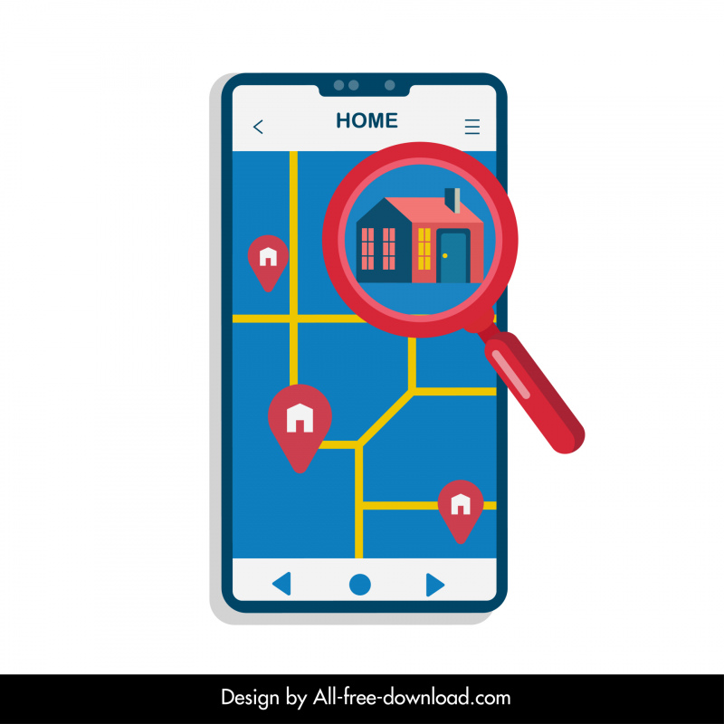 Pencarian Smartphone Ikon Real Estat Peta Rumah Kaca Pembesar Sketsa