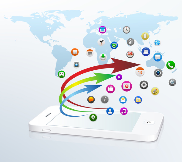Smartphone-Vektor-Illustration mit mit Technologie-Applikations-icons