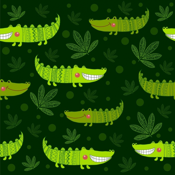 Sonriendo cocodrilo fondo verde repitiendo decoracion