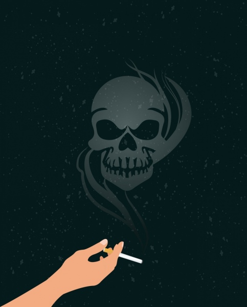 Alerta de humo poster cráneo humo cigarrillo iconos