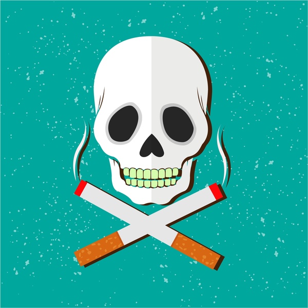 banner de aviso de perigo de fumar com ilustração de caveira