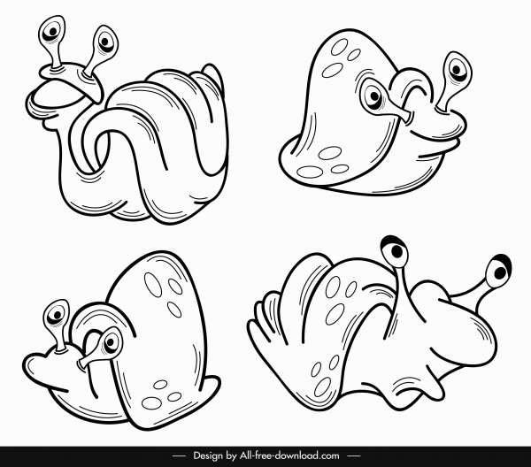 カタツムリ種のアイコン面白い手描きの漫画のスケッチ