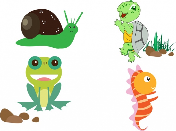 la tartaruga rana cavalluccio marino icone carino cartoon design