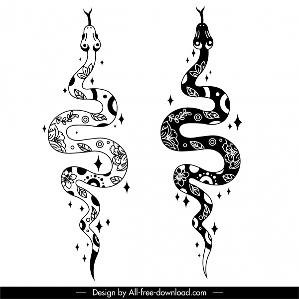 ikon ular hitam putih datar desain handdrawn klasik