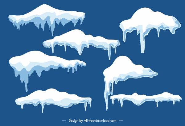 ícones da tampa de neve branco flat esboço derretido formas