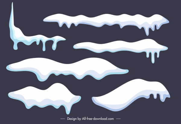 ícones de tampas de neve formas planas brancas