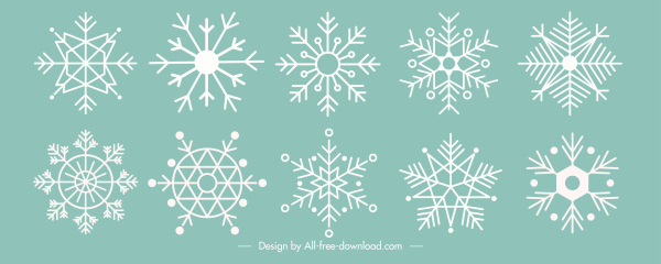 copos de nieve iconos clásicas formas simétricas planas