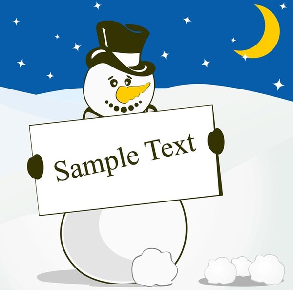 boneco de neve segurando o vetor de cartão texto amostra