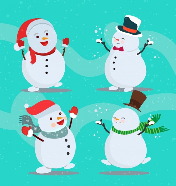 雪人图标收集可爱的程式化的快乐情绪