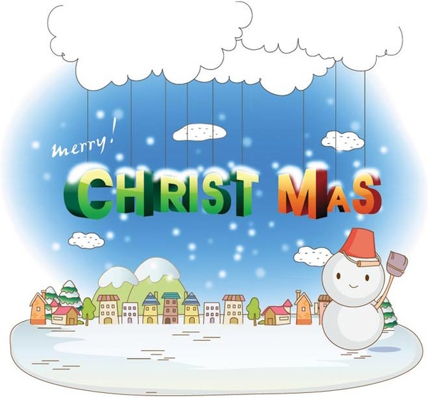 雪だるま 3d メリー クリスマス ホリデー カード ベクトル