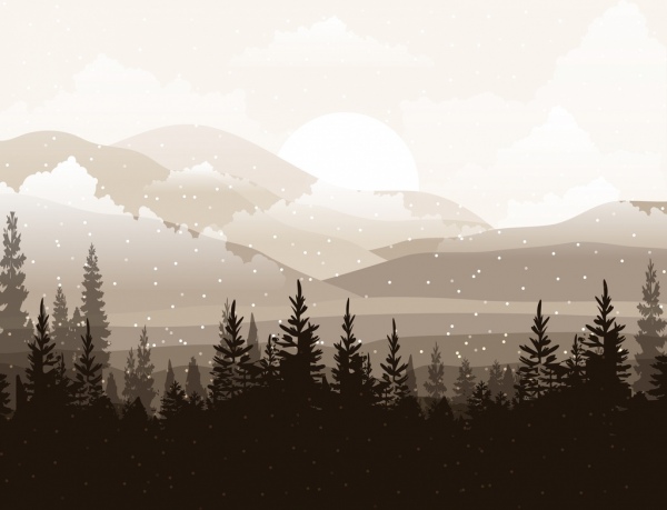 paysage enneigé dessin noir des icônes de la conception de montagne