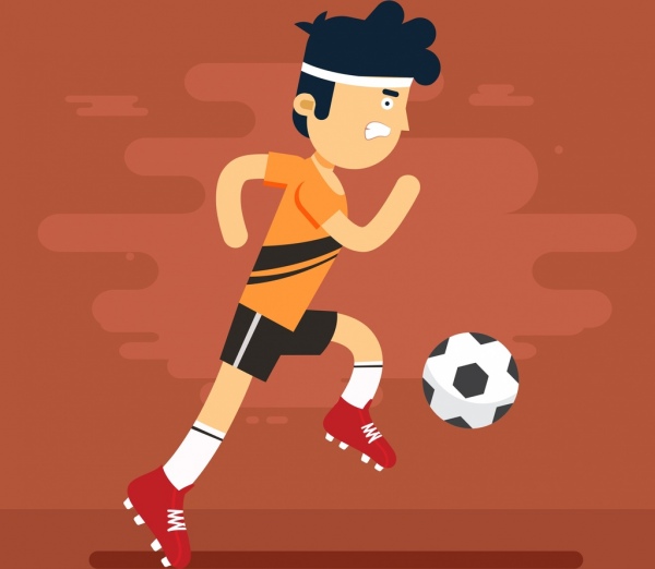 足球背景的男性玩家图标彩色卡通设计