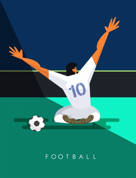 Fußball banner jubelnden Spieler Symbol farbigen cartoon