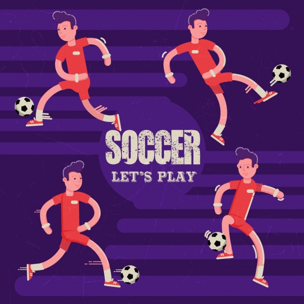 Icone giocatori di sesso maschile di calcio banner design del fumetto