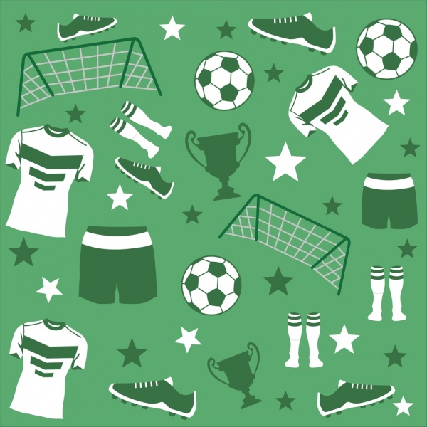 vários símbolos planos repetindo o desenho dos elementos de design do futebol