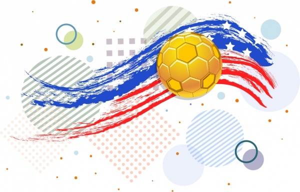 Banner do evento de futebol Grunge EUA bandeira ícones de bola