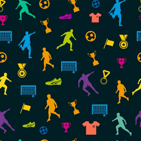 축구 아이콘 스타일을 반복 하는 다채로운 실루엣 패턴