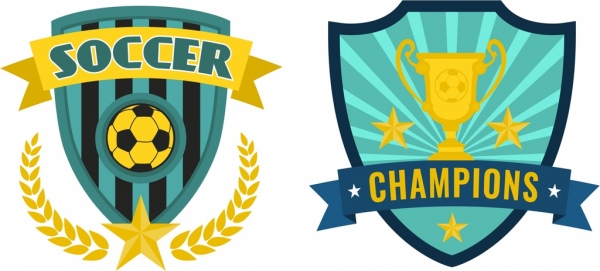 sepak bola logotype menetapkan gaya klasik berwarna-warni perisai