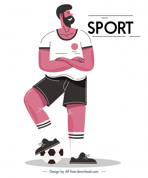 لاعب كرة القدم رمز التصميم الكلاسيكي رسم شخصية الكرتون