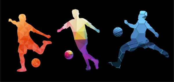 pemain sepak bola ikon koleksi siluet warna-warni dekorasi Poli