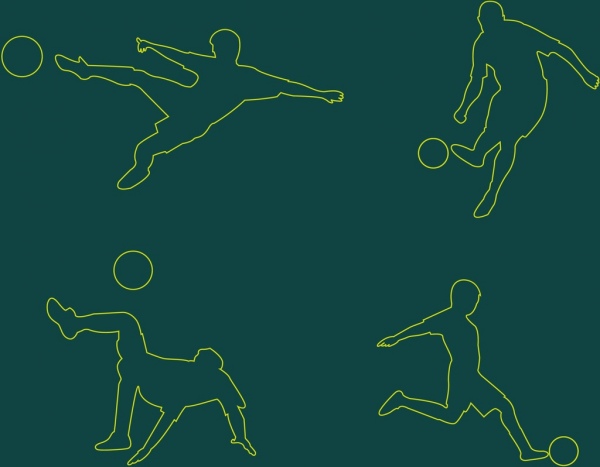 لاعب كرة قدم مجموعة ايقونات صورة ظلية نمط التصميمرمز مكافحة ناقلات