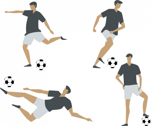 Jugador de fútbol colección de iconos de diseño diferentes posturas