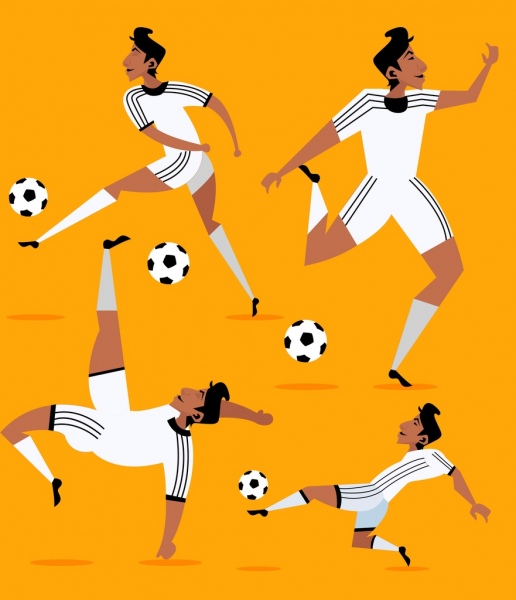 futebol jogador ícones gestos hábeis coloridos dos desenhos animados