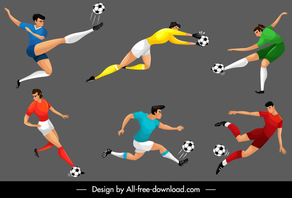 Personajes De Dibujos Animados De Dibujo De Fútbol Jugadores Iconos  Movimiento-Vector Misc-vector Libre Descarga Gratuita