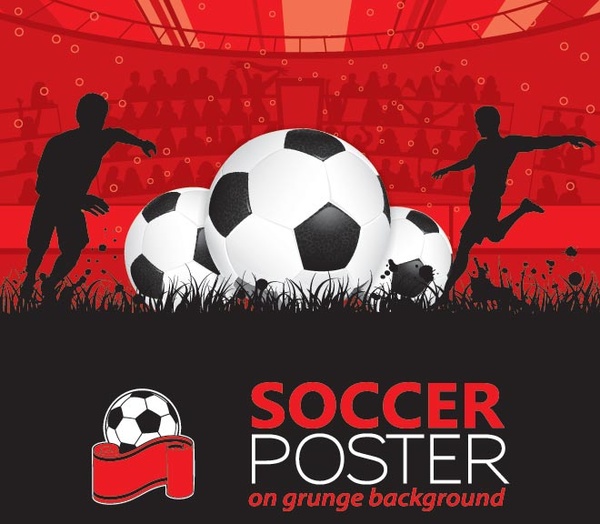 sepak bola poster di grunge latar belakang vektor