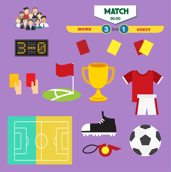 elementos de diseño de símbolo de fútbol con estilo de colores varios