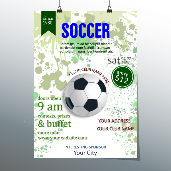 Fußball Ticket Vektor Design mit Ball Illustration