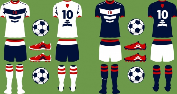 Uniforme de futbol juegos de diversos coloridos iconos de diseño plano
