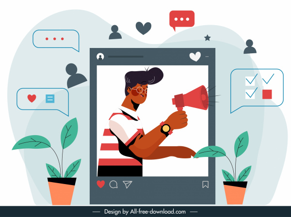 Social-Media-Hintergrund Kommunikationselemente flache Skizze