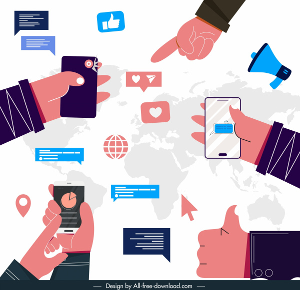 sosyal medya simgeleri el dijital elemanları kroki