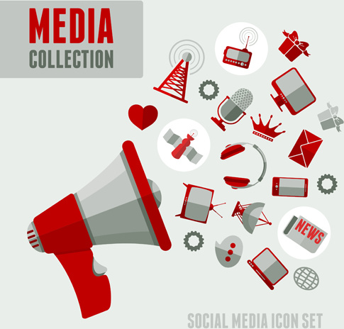 vector de los medios de comunicación social iconos estilo rojo