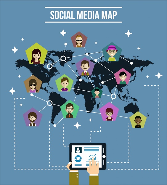 Social Media-Infografik Design menschliche Symbole auf Karte