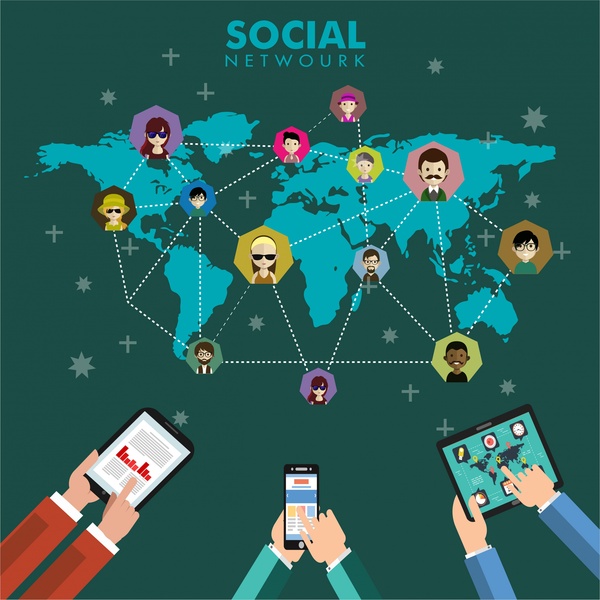 Social-Networking-Konzept mit intelligenten Geräten und Karte