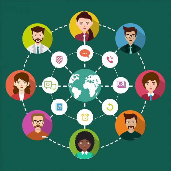 rede social design humano ícones estilo infográfico do círculo