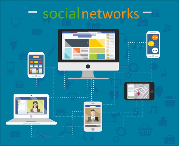 デジタル デバイスの図を使用してソーシャル ネットワーク概念