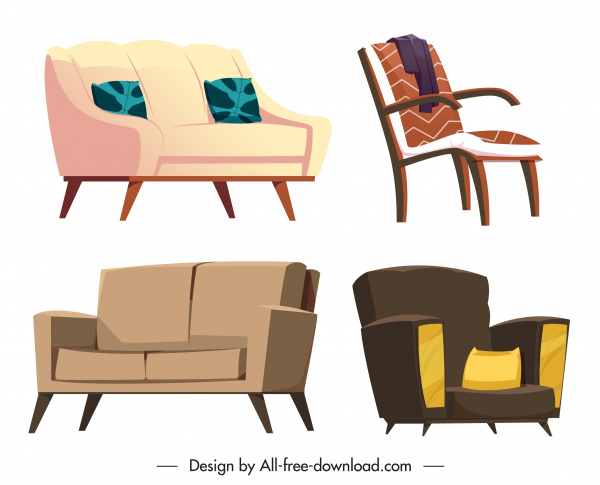 iconos de muebles de sofá boceto contemporáneo clásico