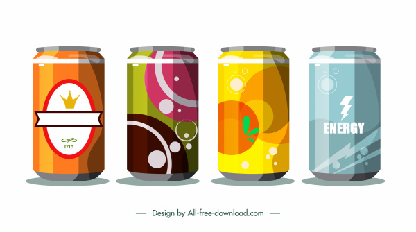 minuman ringan dapat ikon dekorasi modern berwarna-warni