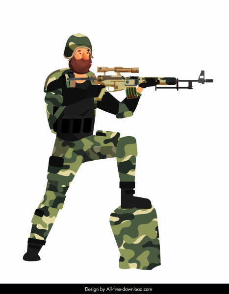 personagem de banda desenhada colorido ícone do soldado