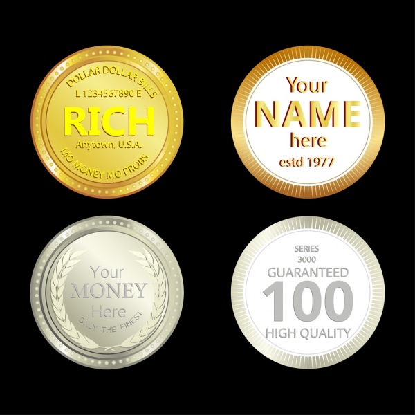 Iconos brillantes monedas diferentes souvenirs decoracion diseño redondo