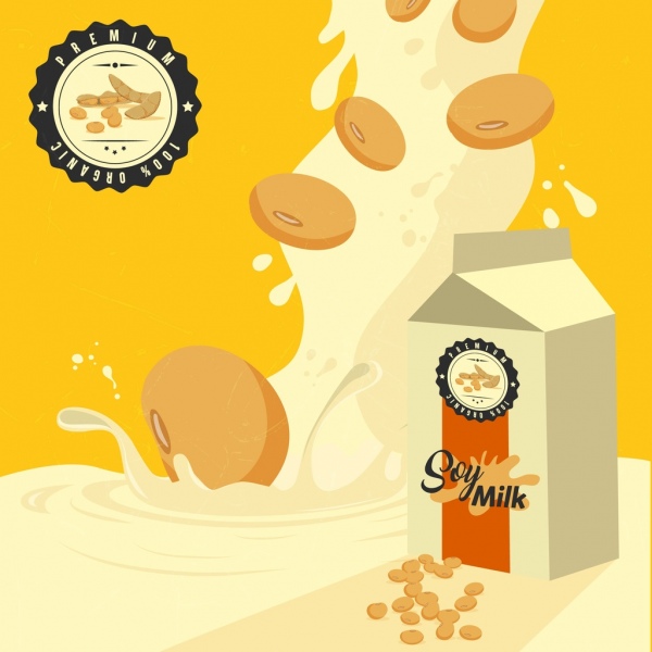 액체 상자 아이콘 장식 튀는 콩 우유 광고